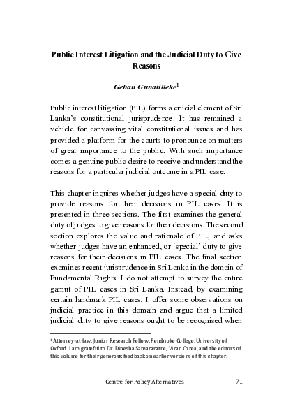 (PDF) Public Interest Litigation and the Judicial Duty to Give Reasons