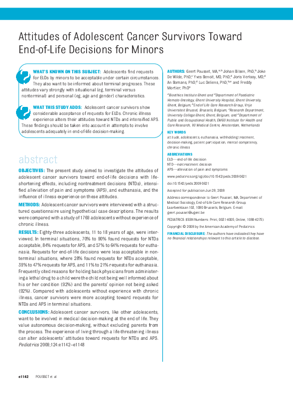 (PDF) Attitudes of Adolescent Cancer Survivors Toward End-of-Life ...