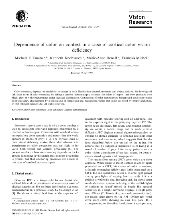 (PDF) Dependence of color on context in a case of cortical color vision ...