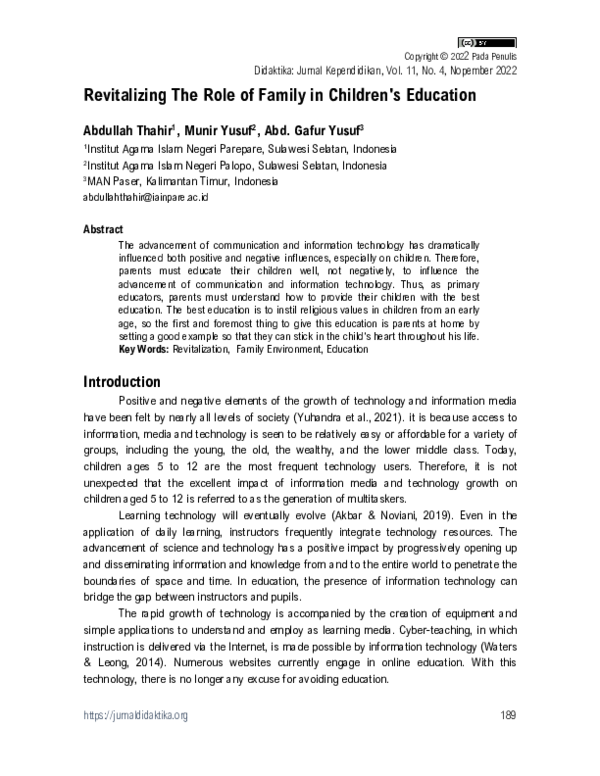 (PDF) Revitalizing The Role of Family in Children's Education