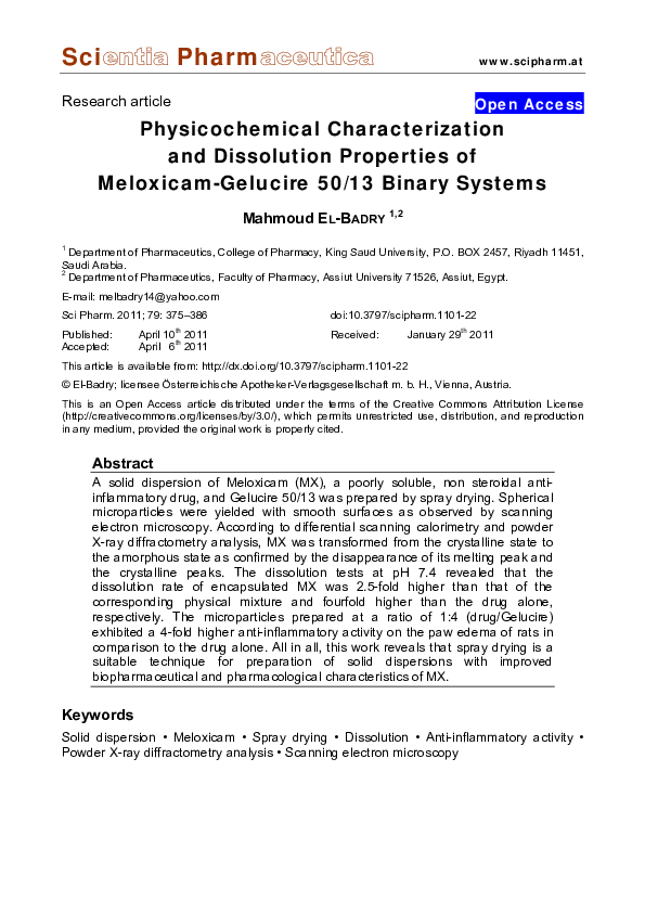 (PDF) Physicochemical Characterization and Dissolution Properties of ...
