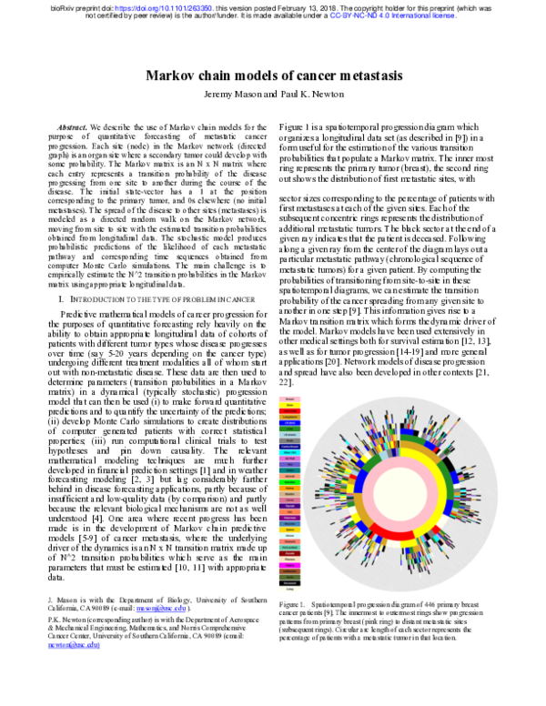 (PDF) Markov chain models of cancer metastasis