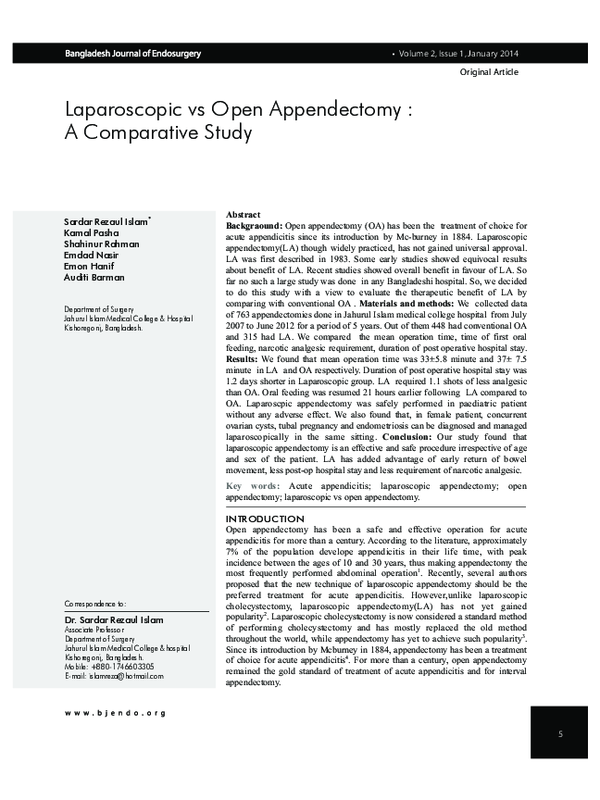 (PDF) Laparoscopic vs Open Appendectomy A Comparative Study
