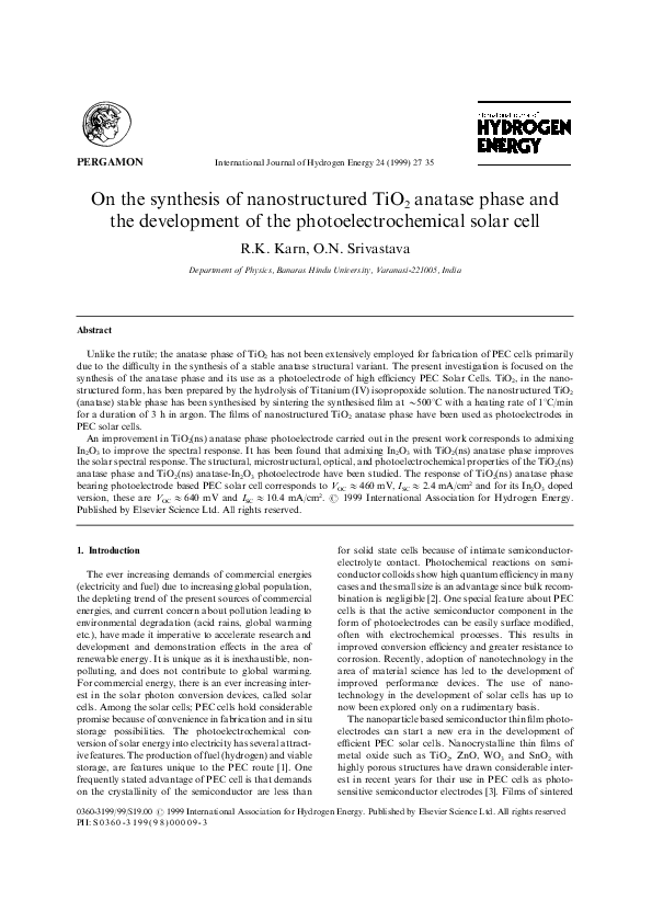 (PDF) On the synthesis of nanostructured TiO2 anatase phase and the ...