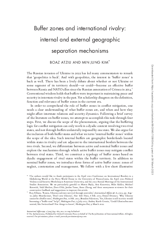 (PDF) Buffer zones and international rivalry internal and external
