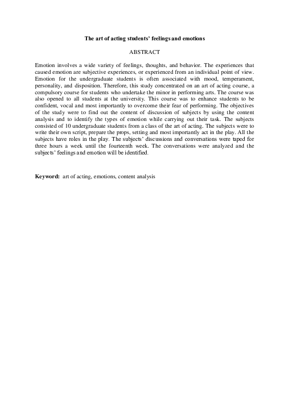 (PDF) The Art of Acting Students’ Feelings and Emotions