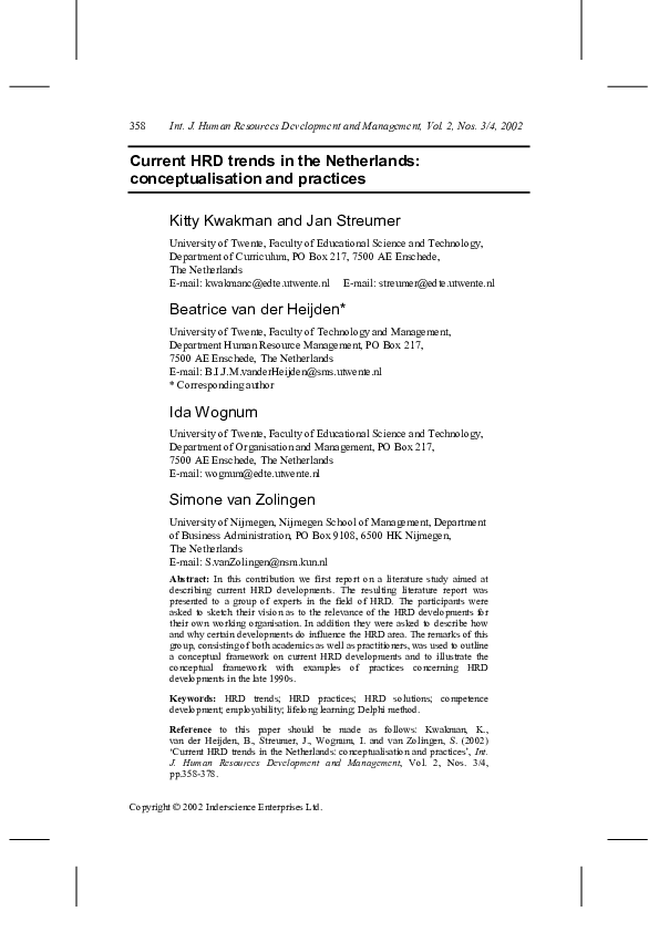 (PDF) Current HRD trends in the Netherlands conceptualisation and