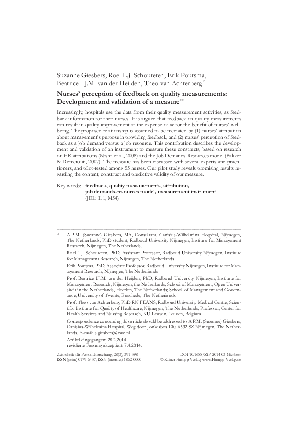 (PDF) Nurses' Perception of Feedback on Quality Measurements ...