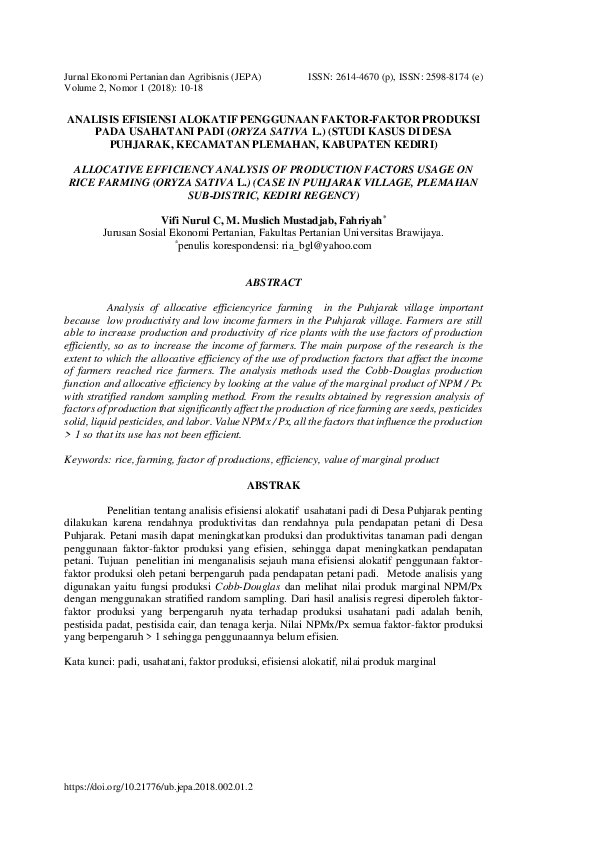 (PDF) Analisis Efisiensi Alokatif Penggunaan Faktor-Faktor Produksi ...