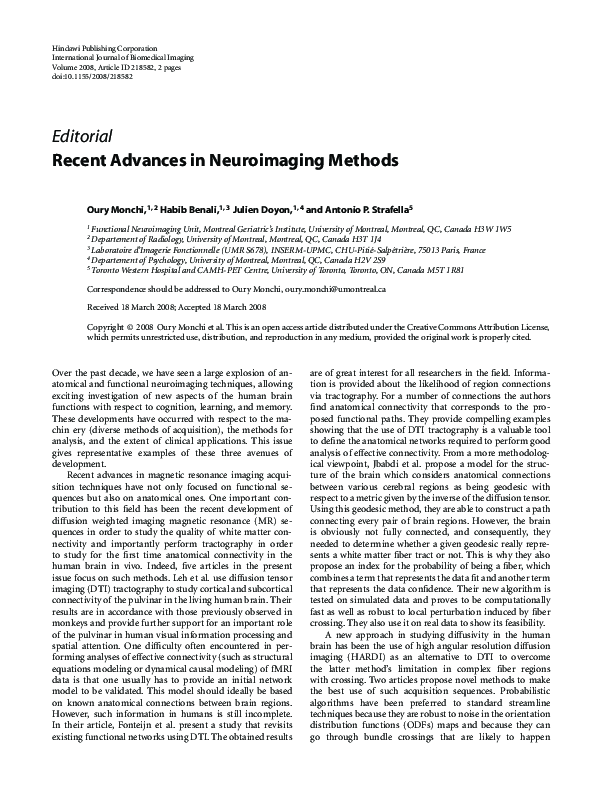 (PDF) Recent Advances in Neuroimaging Methods