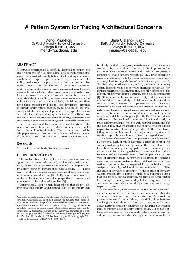 (PDF) A pattern system for tracing architectural concerns | Jane Huang ...