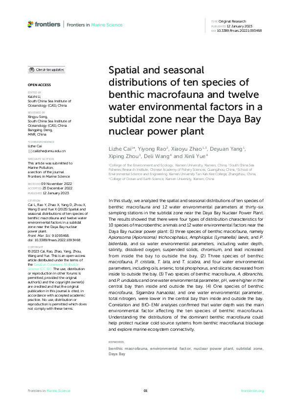(PDF) Spatial and seasonal distributions of ten species of benthic ...