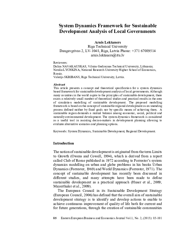 (PDF) System Dynamics Framework for Sustainable Development Analysis of ...