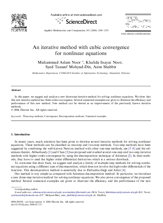 (PDF) An iterative method with cubic convergence for nonlinear equations