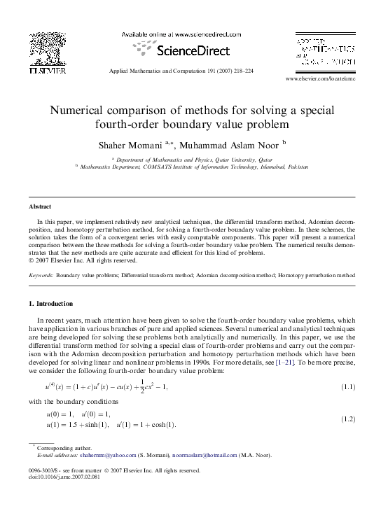 (PDF) Numerical comparison of methods for solving a special fourth ...