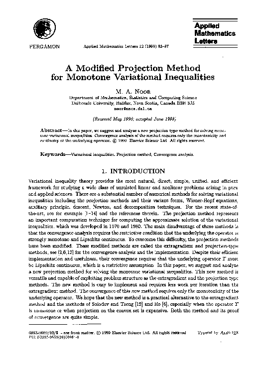 (PDF) A modified projection method for monotone variational inequalities