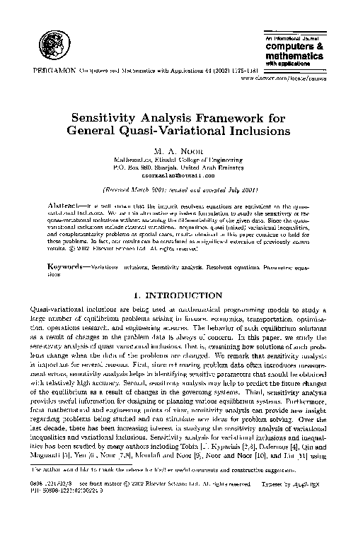 (PDF) Sensitivity analysis framework for general quasi-variational ...