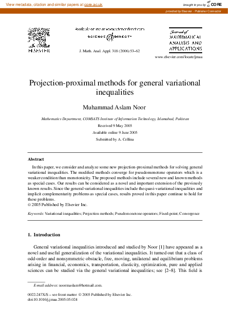 (PDF) Projection-proximal methods for general variational inequalities