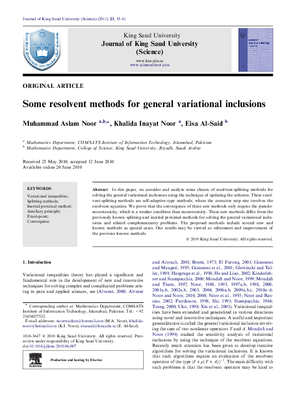 (PDF) Some resolvent methods for general variational inclusions