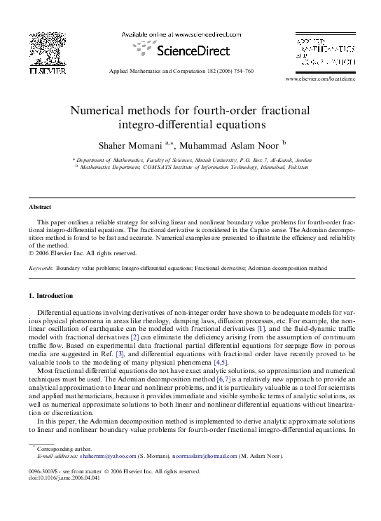 (PDF) Numerical methods for fourth-order fractional integro ...