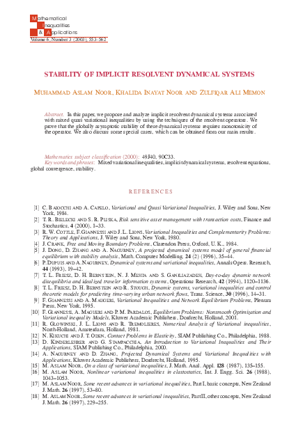 (PDF) Stability of implicit resolvent dynamical systems
