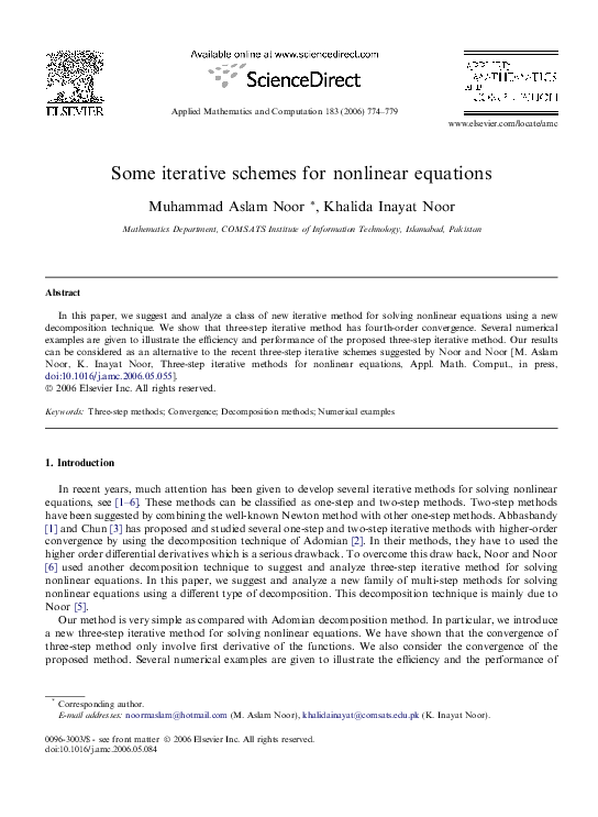 (PDF) Some iterative schemes for nonlinear equations