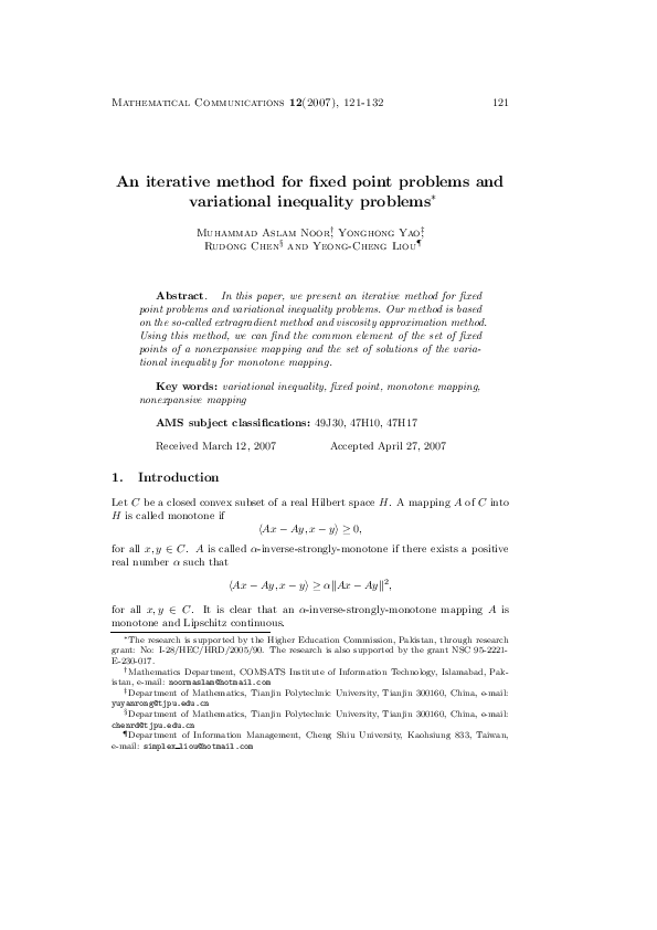 (PDF) An iterative method for fixed point problems and variational ...