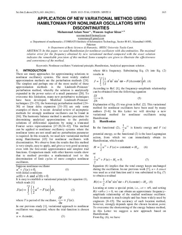 (PDF) Application of New Variational Method Using Hamiltonian for ...