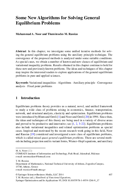 (PDF) Some New Algorithms for Solving General Equilibrium Problems