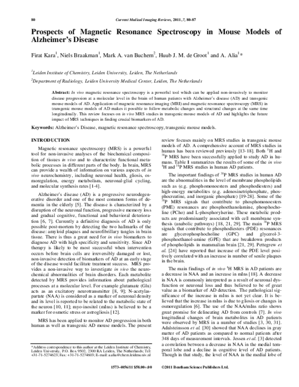 (PDF) Prospects of Magnetic Resonance Spectroscopy in Mouse Models of ...