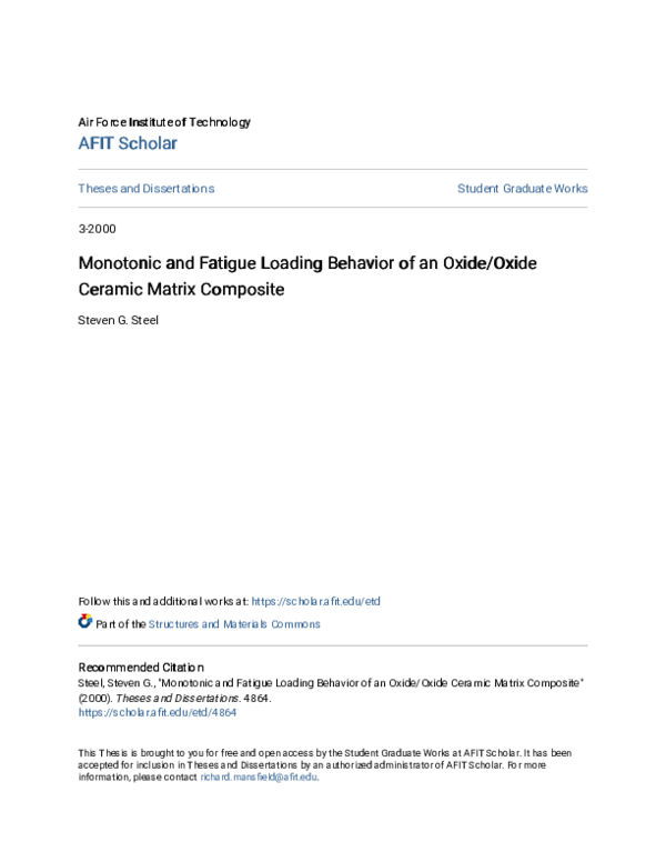 (PDF) Monotonic and fatigue loading behavior of an oxide/oxide ceramic ...