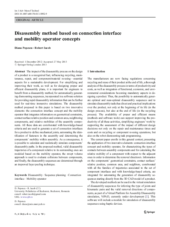 (PDF) Disassembly method based on connection interface and mobility ...