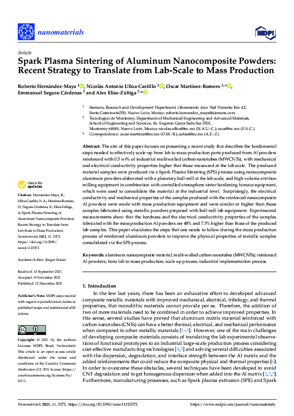 (PDF) Spark Plasma Sintering of Aluminum Nanocomposite Powders: Recent ...