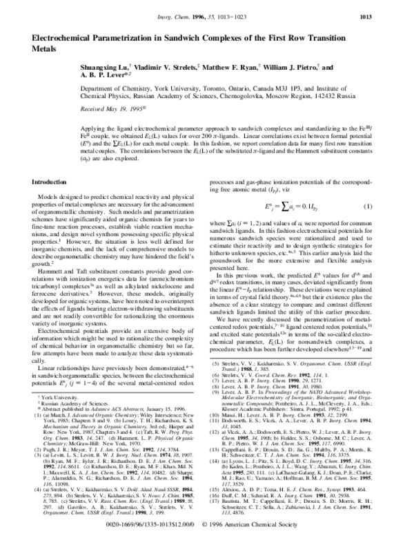 (PDF) Electrochemical Parametrization in Sandwich Complexes of the ...