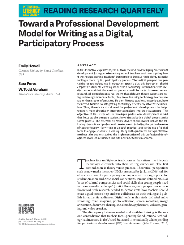 (PDF) Toward a Professional Development Model for Writing as a Digital ...