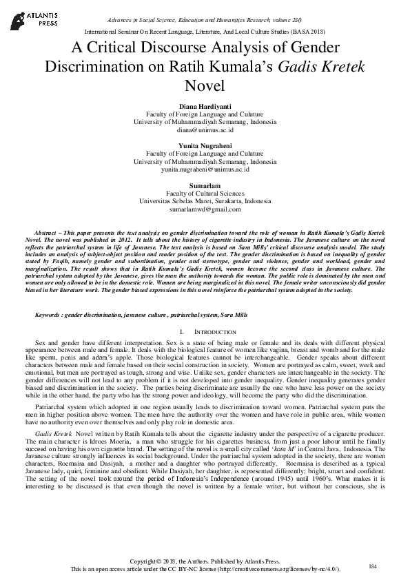 (PDF) A Critical Discourse Analysis of Gender Discrimination on Ratih ...