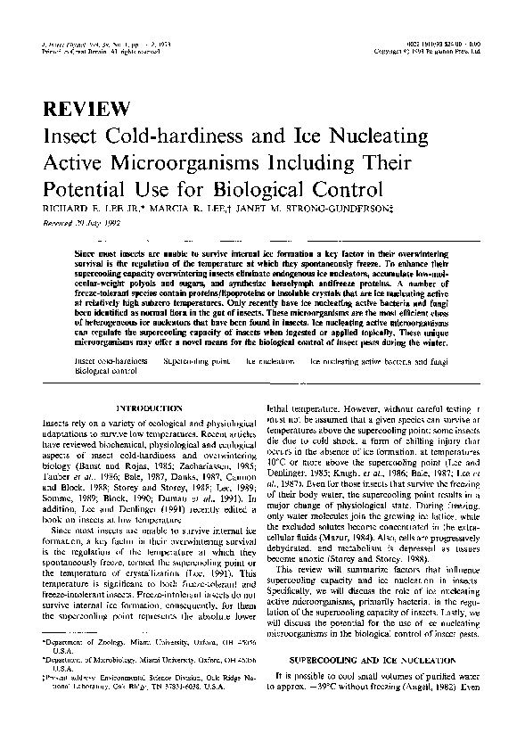 (PDF) Insect cold-hardiness and ice nucleating active microorganisms ...