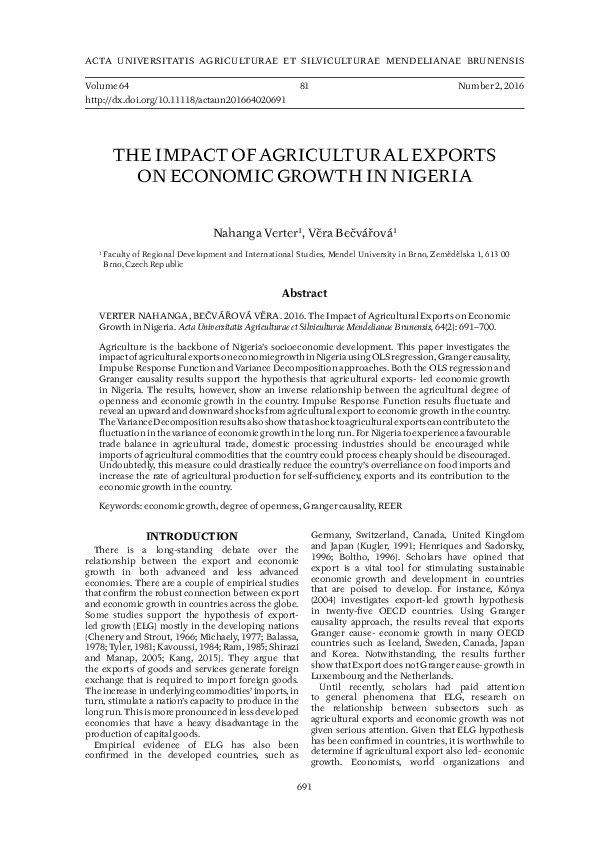 (PDF) The Impact of Agricultural Exports on Economic Growth in Nigeria