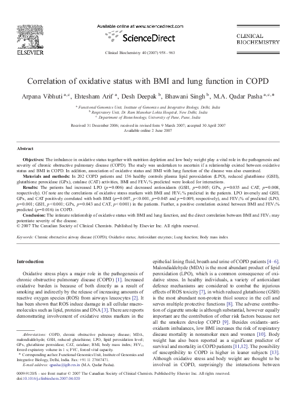 (PDF) Correlation of oxidative status with BMI and lung function in COPD