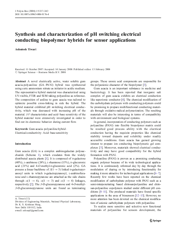 (PDF) Synthesis and characterization of pH switching electrical ...