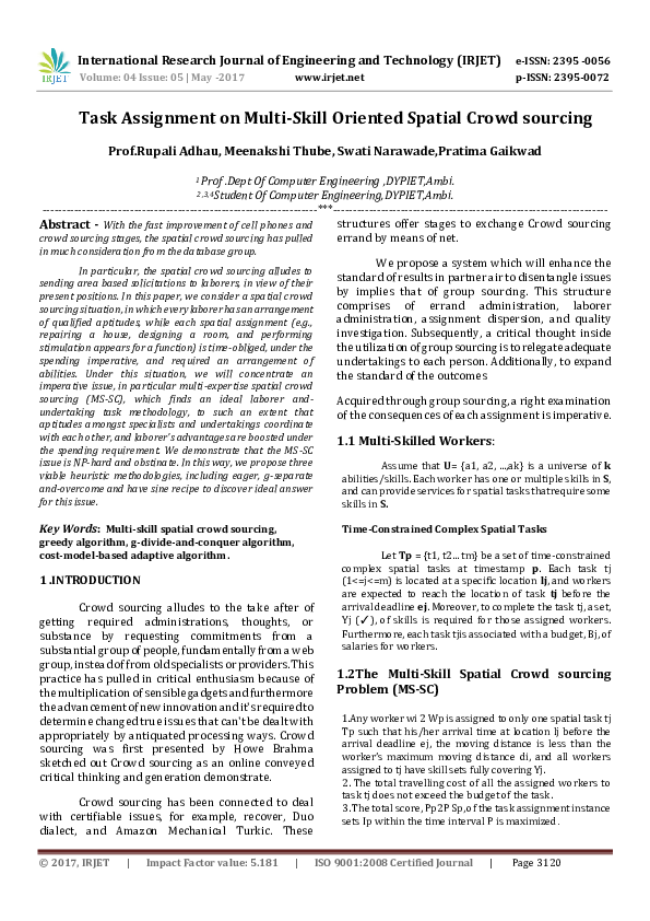 (PDF) Task Assignment on Multi-Skill Oriented Spatial Crowdsourcing