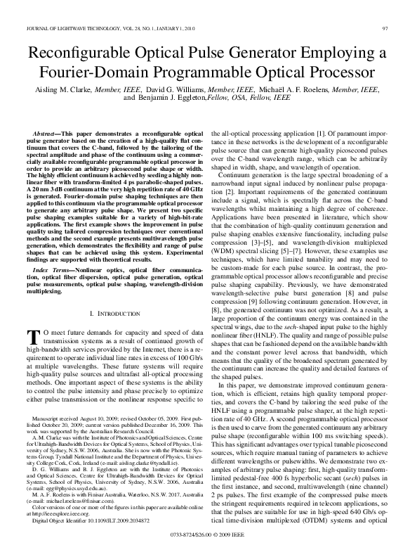 (PDF) Reconfigurable Optical Pulse Generator Employing a Fourier-Domain ...