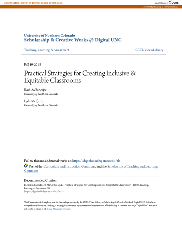 (PDF) Practical Strategies for Creating Inclusive & Equitable Classrooms
