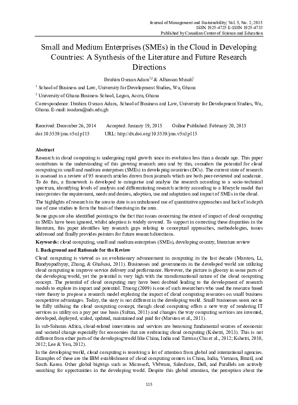 (PDF) Small and Medium Enterprises (SMEs) in the Cloud in Developing ...