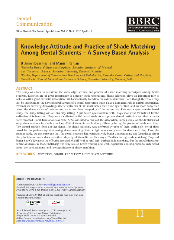 (PDF) Knowledge,Attitude and Practice of Shade Matching Among Dental ...