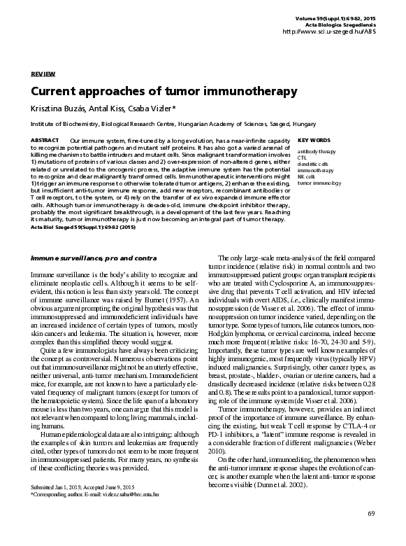 (PDF) Current approaches of tumor immunotherapy