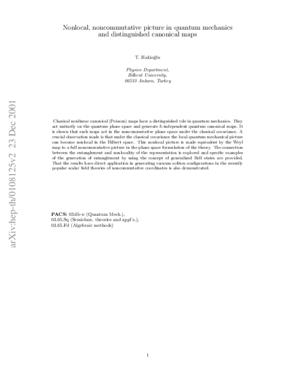 (PDF) Nonlocal, Non-Commutative Picture in Quantum Mechanics and ...