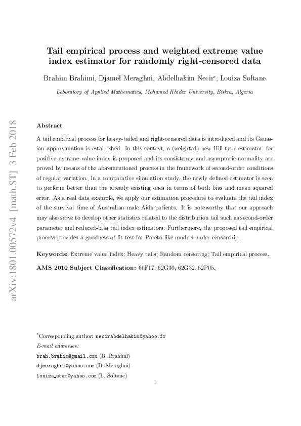 (PDF) Tail empirical process and weighted extreme value index estimator ...