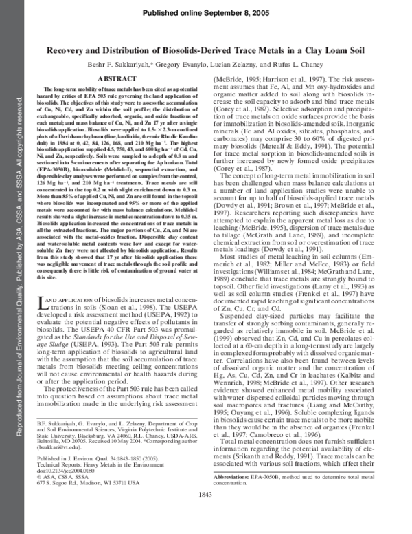 (PDF) Recovery and Distribution of Biosolids-Derived Trace Metals in a ...