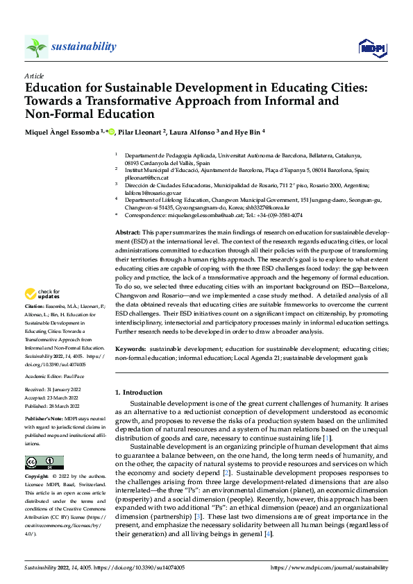 (PDF) Education for Sustainable Development in Educating Cities ...